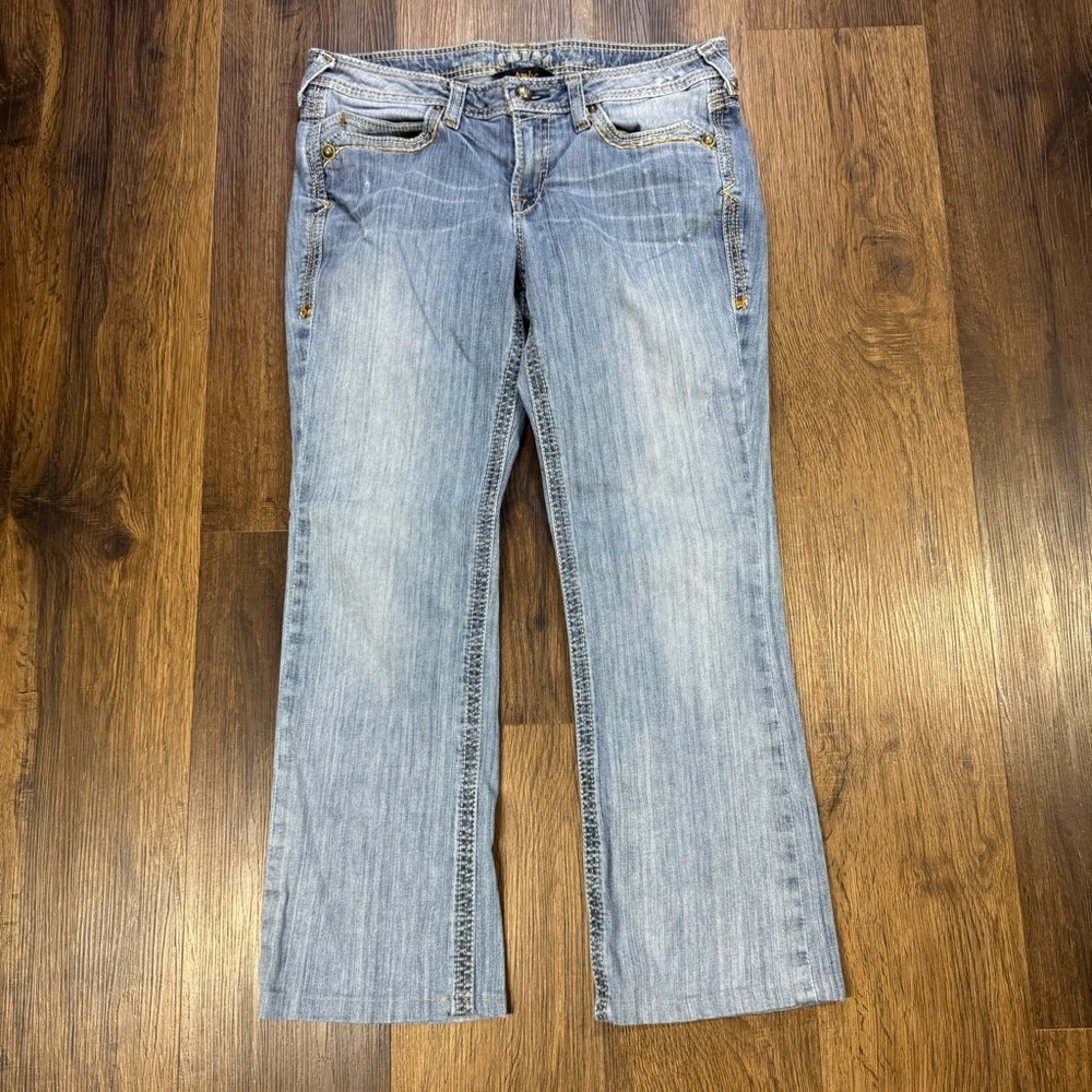 Ariat Amber Jeans Womens 30R Blue Distressed Bootcut Thick Stitch 30x30 Actual